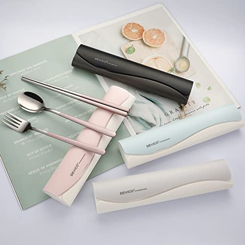 DEVICO Portable Travel Utensils with Case, Reusable Camping Silverware for Lunch, 18/8 Stainless Steel Cutlery Set (Pink) - color: Pink