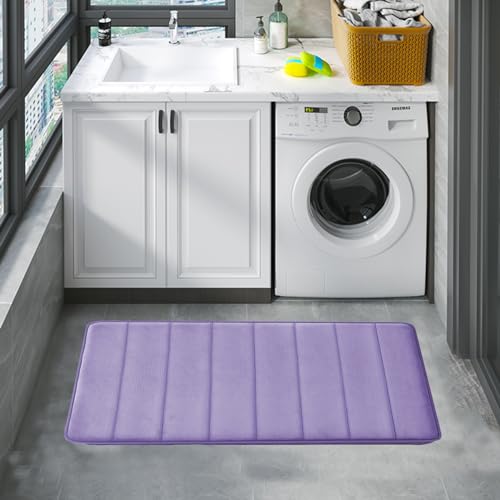 RUN HELIX Lavender Bathroom Rug Set 3 Pieces Ultra Soft, Striped Non Slip Memory Foam Toilet Mat, Absorbent Plush Shaggy Bath Mats for Bathroom, Bedroom, Kitchen - color: Lavender