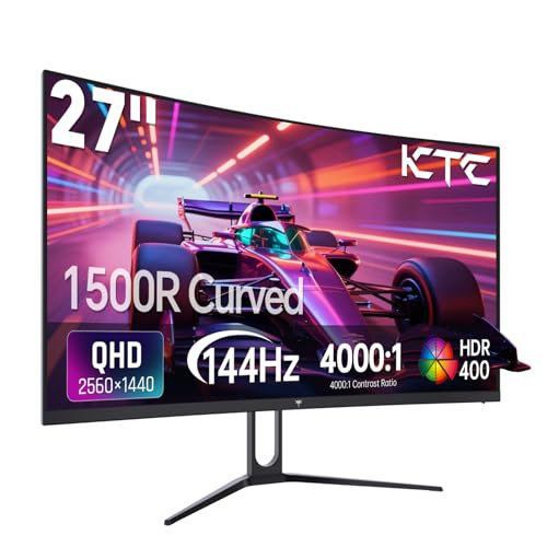 KTC 27 Inch Curved Gaming Monitor, 1440P QHD 144Hz PC Monitor, 1500R Computer Display Adaptive Sync, HDR400, 4000:1 Contrast, Eye Care, DP HDMI Port, VESA Wall Mountable, H27S5C - color: Black, size: QHD Curved 144Hz
