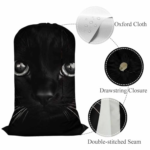 Swono Black Cool Cat Laundry Bag with Drawstring Straps, Heavy Duty Extra Large Laundry Bags for Laundromat Household, Cute Face Lovely Animal Kitten Eye Washable Dirty Clothes Bag Hamper Liner - color: Black Cool Cat