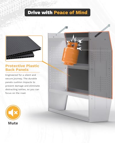 SV-5246 Steel Low/Mid/High Roof Van Shelving Storage System Fits Transit, GM, NV, Promaster, Sprinter and Metris, Contoured Shelving Unit, 52" W x 46" H x 13" D
