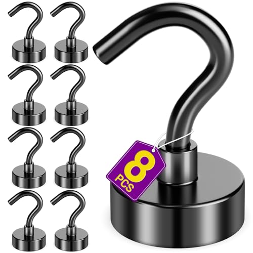 8 Pack Black Magnetic Hooks, 30 LB Neodymium Magnetic Hooks for Cruise Cabins, Strong Magnets with Hooks for Classroom, Mugs, Camper, Office, Kitchen, Metal Hooks for Cruise Ship Walls - color: Black, size: 0.63 inches