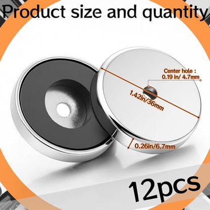 12 Pcs Ceramic Round Base Magnet with Chrome Plated Steel Cup, 35lbs Heavy Duty Circle Magnet with Hole Magnetic Round Base for Workshop RV Conversion Cabinet Fixture(D1.97 xC0.19 xT0.3) - size: D1.97"xC0.19"xT0.3"