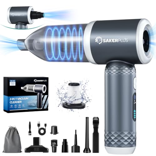 SakerPlus Mini Vacuum Cleaner, 3 in 1 Cordless Handheld Vacuum Cleaner, 13000Pa High Power Car Vacuum Cleaner with Brushless Motor,Adjustable Car Vaccum Portable Cordless for Cars,Desktop-DBS03 - color: Gery and Sliver