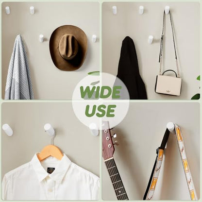 Felidio Wood Wall Hooks, 4 Pack Coat Hooks Wall Mounted, Rustic Wooden Heavy Duty Robe Hook Hat Rack, Hook for Hanging Bathroom Towels Clothes Hanger (White) - color: White - 4 Pack