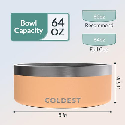 Coldest Dog Bowl - Anti Rust Metal, Non Slip, 3 Layers Insulated Stainless Steel Dog Bowls - Spill Proof & Heavy Duty - Water Bowl for Dogs, Cats & Pets, Dish Washer Safe (64 oz, Sahara Peach) - color: Sahara Peach, size: 64 oz
