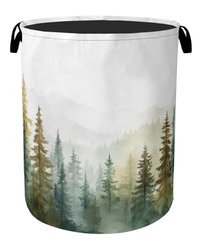 Misty Forest Green Foldable Laundry Hamper - Waterproof Fabric Storage Basket with Handles, Clothes Hampers for Laundry,Bedroom,Dorm - color: Misty Forest Green