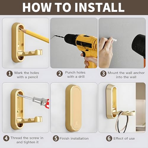2Pcs Foldable Wall Hooks, Zinc Alloy Folding Hook Gold, Heavy Duty Folding Coat Hooks Wall Mounted for Hanging Coat Towels Bags Keys (Gold, 2 Pack) - color: Gold, size: 2 Pack