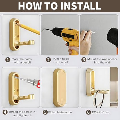 2Pcs Foldable Wall Hooks, Zinc Alloy Folding Hook Gold, Heavy Duty Folding Coat Hooks Wall Mounted for Hanging Coat Towels Bags Keys (Gold, 2 Pack) - color: Gold, size: 2 Pack