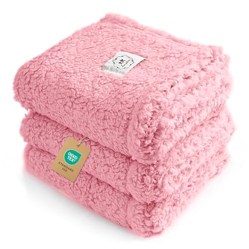 Luciphia 1 Pack 3 Calming Dog Blanket Fluffy Premium Fleece Pet Blankets Soft Sherpa Throw for Dogs Puppy Cat Pink Large (41" x31") - color: Pink, size: Large (Pack of 3)