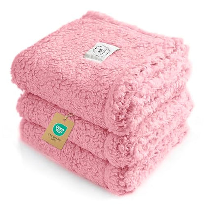 Luciphia 1 Pack 3 Calming Dog Blanket Fluffy Premium Fleece Pet Blankets Soft Sherpa Throw for Dogs Puppy Cat Pink Large (41" x31") - color: Pink, size: Large (Pack of 3)