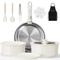 14 pcs Stainless Steel Cookware Set, Detachable Pots and Pans Set with Removable Handle, Non Toxic Space Saving RV Camping Cookware Set, Induction Cookware, Dishwasher & Oven Safe - size: 14 Pcs White
