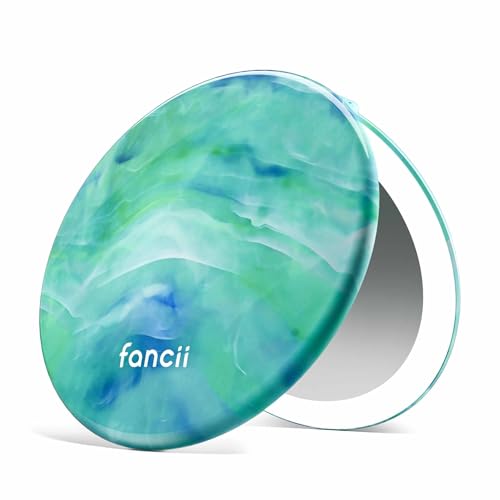 Fancii Taylor LED Lighted Travel Makeup Mirror, Rechargeable, 10x /1x Magnifying, Tru-Glow Lighting System, XL Large 5” Wide | Compact Mirror for Purses (Sea Serenity) - color: Sea Serenity