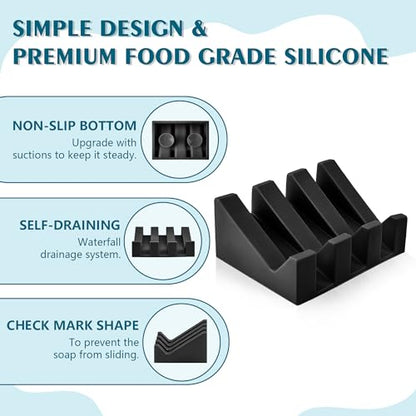 Soap Dish Holder for Shower with Suction Cup, Silicone Soap Holder & Saver Self-Draining Bar Soap Dish Keeps Soap Dry for Bathroom, Kitchen, Bathtub, Extends Soap Life (Black-2Pack) - color: Black - 2 Pack