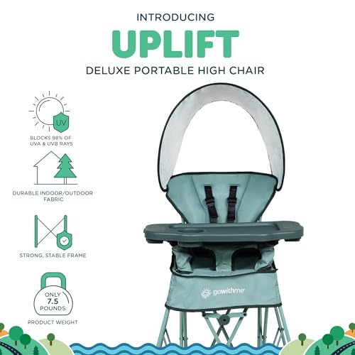 Baby Delight Go with Me Uplift Deluxe Portable High Chair | Travel High Chair | Sun Canopy | Indoor and Outdoor | Green Garden - color: Green Garden