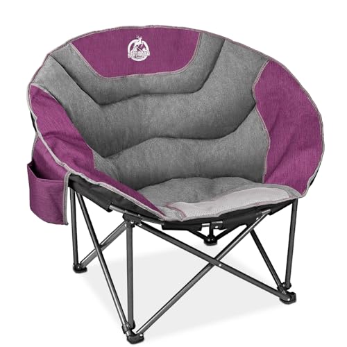 Northroad XXL Camping Moon Chair,Oversized Round Chair,Folding Padded Saucer w/Side Pocket,500lbs Capacity for Outdoor Hiking Fishing Picnic Lawn,Purple&Grey - color: Purple