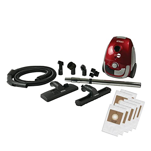 Atrix Red Lil Portable Canister Vacuum Cleaner – Premium Bundle with Extra Filters, Lightweight, 3-Stage HEPA Filtration, 2-Quart Bag, Variable Speed 1200W Motor, 16.5′ Auto-Retract Cord & Tools - style: Premium Bundle Lil Red Vacuum