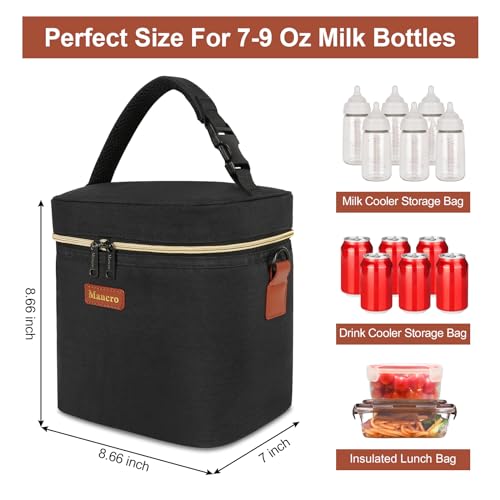 Mancro Breastmilk Cooler Bag with Ice Pack, Fits 6 Baby Bottles Up to 9 Ounce Insulated Baby Bottle Bag, Breast Milk Cooler on The go with Strap, Bottle Storage Bag for Nursing Mom Daycare, Black - color: Black