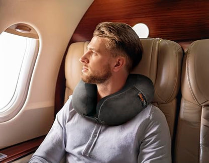 Go Travel Ultimate 3.0 Travel Pillow, Deluxe Memory Foam Neck Pillow with Magnetic Closure and Side Pocket, Ideal for Commute, Airplane, Car & Bus, Travel Essentials, Made in USA, Dark Gray
