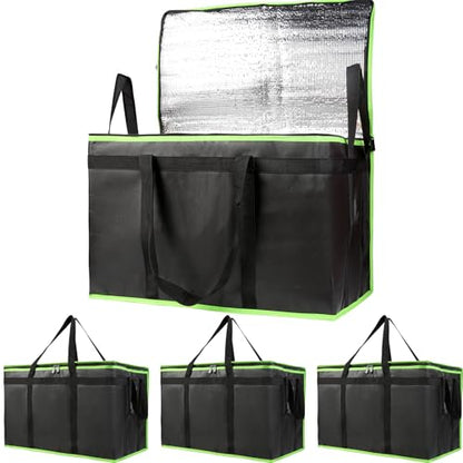 Bodaon 4-Pack Cooler Insulated Food Delivery Bag, Rideshare Delivery Bag, XXX-Large Thermal Bags for Catering/Hot Pizza, Travel/Camping/Picnic/Grocery Reusable Warmer Frozen, Black-Green Edge - color: Black-green Edge, size: XXX-Large
