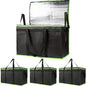 Bodaon 4-Pack Cooler Insulated Food Delivery Bag, Rideshare Delivery Bag, XXX-Large Thermal Bags for Catering/Hot Pizza, Travel/Camping/Picnic/Grocery Reusable Warmer Frozen, Black-Green Edge - color: Black-green Edge, size: XXX-Large