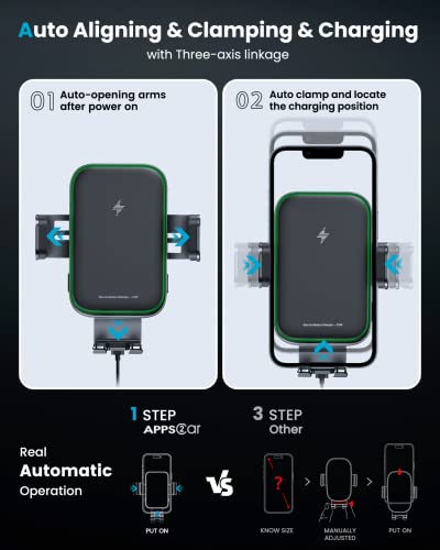 APPS2Car Dual Coil Wireless Car Charger Auto Clamping 15W Cup Holder Phone Wireless Charging Mount Tri-Pivots Height Adjustable Fast Charge for Cars, SUVs & Trucks, for iPhone 12-17, Samsung, etc.
