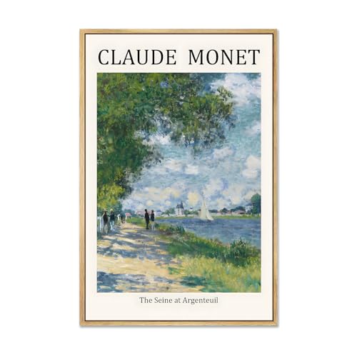 Zzudis Framed Canvas Wall Art Prints,The Seine at Argenteuil by Claude Monet Famous Oil Painting,Landscape Prints, Gallery Wrapped Framed Artwork for Home Decor -12''x16''In Natural Framed - color: A1, size: 16"L x 12"W