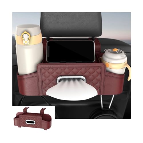 Mandark Car Headrest Backseat Organizer, Multifunctional Vehicle Seat Back Storage Box with Drink Cup Holder and Hooks, Automotive Travel Accessories, Universal for SUV, Sedan, Truck (Wine Red) - color: Wine Red