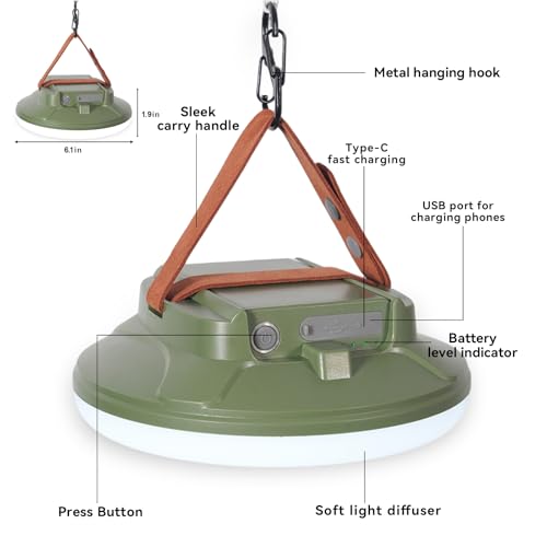 CREATE BRIGHT Camping Lights, Tent Lights for Camping, Rechargeable LED Camping Lantern with 4 Light Modes & Tripod Mount , Waterproof Tent Light for Emergency, Outdoor, Photography, Repair, Hurricane - color: Ink green