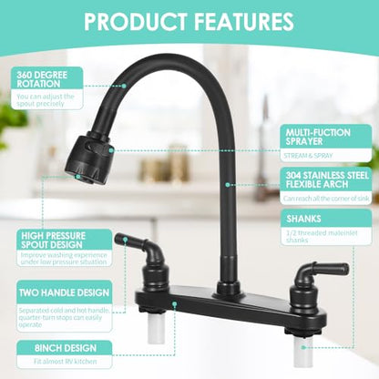RV Kitchen Faucet Non-Metallic, Flexible Spout for Campers, Motorhomes, Travel Trailers (Black) - color: Black