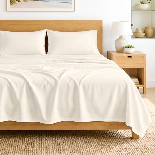 SGI bedding 100% Egyptian Cotton Sheets Full XL Size – 600 Thread Count Sheets Set, Soft, Cooling, 15" Deep Pocket, Luxury Hotel Bedding, Breathable, Durable - Butter - color: 05 - Ivory, size: Full XL