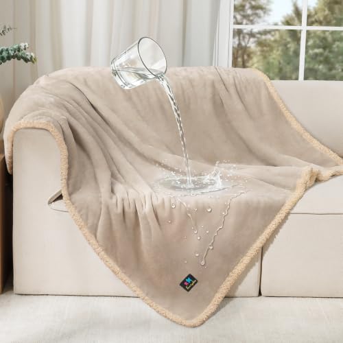 Luciphia Waterproof Pet Blanket, Liquid Pee Proof Dog Blanket for Sofa Bed Couch, Reversible Sherpa Fleece Furniture Protector Cover for Small Medium Large Dogs Cats, Grey Beige Large（65" x 57"） - color: Grey Beige-thicken, size: L (65" x57")