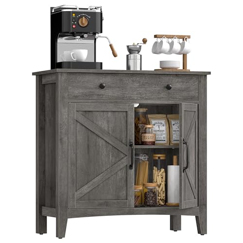 VASAGLE LIRY Collection - Buffet Cabinet, Coffee Bar Cabinet with a Drawer, Adjustable Shelf, Sideboard Storage with Cable Hole, Drawer Divider, Misty Gray UBBK341GW01S - color: Misty Gray, size: 1 Drawer + 2 Doors (31.5"W)