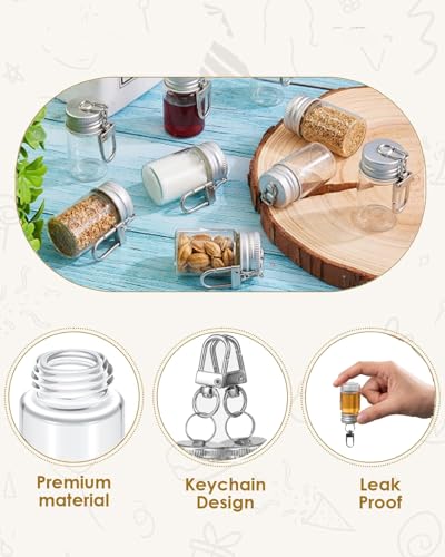 24 Pack 7ml Keychain Seasoning Bottles, Mini Glass Spice Containers for Travel & Camping, Small Empty Vials with Aluminum Lids for DIY Crafts, Wedding Favors, Home Crafts, Travel - size: 7 ml