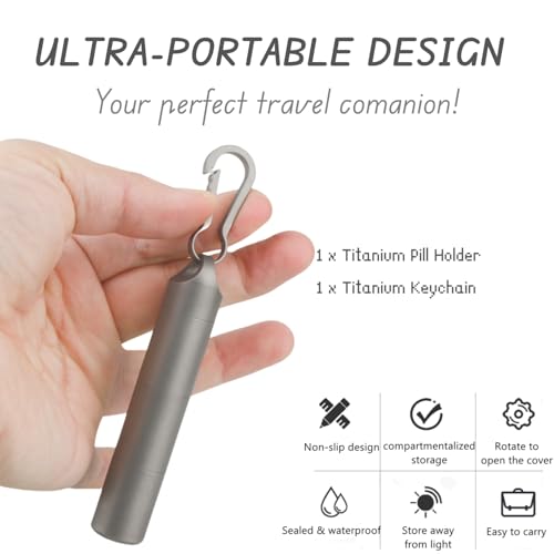 Titanium Keychain Pill Holder - Compact, Durable, and Waterproof 3-Compartment Small Pill Case - Portable and Versatile Medicine Container for Everyday Use and Travel (Titanium Grey) - color: Titanium Grey
