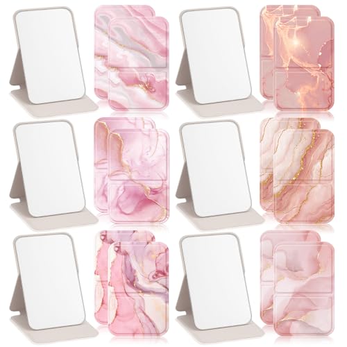 Geelin 12 Pcs Compact Mirror Bulk Mini Pocket Mirrors for Women Travel Folding Mirror Portable Hand Mirrors for Graduation Party Gift Camping Office Home(Marble) - style: Marble
