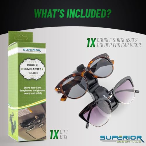 SUPERIOR ESSENTIALS Sunglass Holder for Car Visor Clip - Sun-Glasses Holder and Ticket Card Clips - Car Visor Accessories - Luxury Eyeglass Car Mount (Pack 2) - size: Pack 2