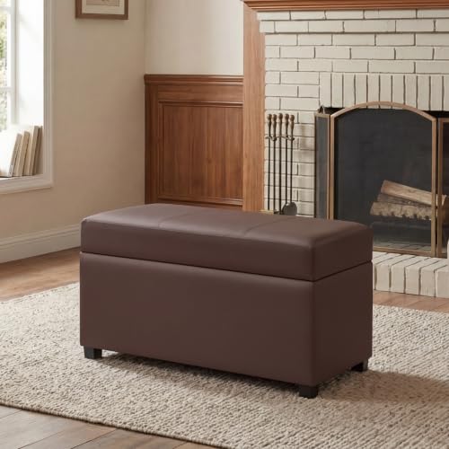 Joveco 32" Leather Storage Ottoman Bench, Rectangle Foot Rest Stool for Living Room, Bedroom, Entryway, Brown - color: Brown,32" Wide, size: 32" Wide
