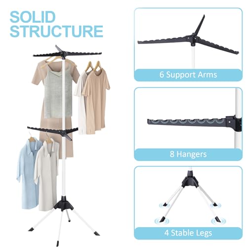 APEXCHASER Clothes Drying Rack Folding, 2-Tier Drying Rack Clothing, Laundry Rack Collapsible, Clothes Airer with 4 Legs 6 Arms for 48 Hangers, Foldable Clothes Rack Indoor Outdoor RV Beach, Black - color: Black