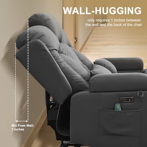 URRED Power Loveseat Recliner Sofa with Massage and Heat, Wall Hugger Reclining Loveseat with Console, RV Couch Home Theater Seating with LED Lights for Living Room (Gray, 67" - 2 Seats) - color: Grey, size: 67" - 2 Seats