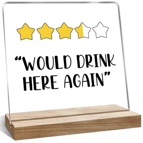 Would Drink Here Again Desk Decor, Funny Drinking Five Stars Decorative Gifts, Home Kitchen Bar Decor for Shelf - color: Beige