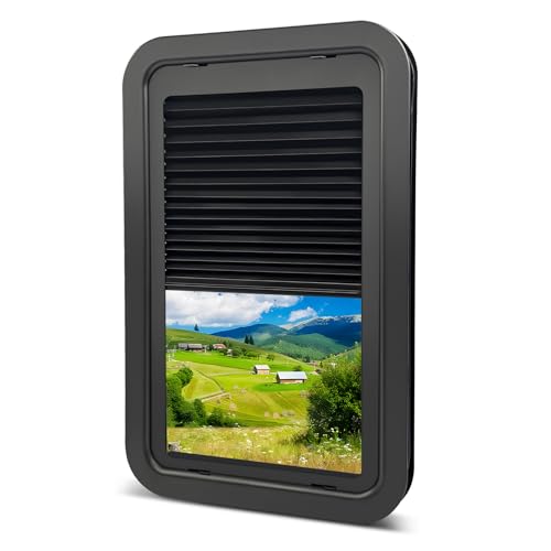 806621 Complete RV Entry Door Window Kit with Low-Profile Shade 12'' W x 21'' H Black, Compatible with Lippert RV Doors