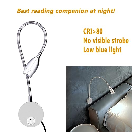 ALLDIO Plug in Wall Sconce, Wall Mount Book Lights for Reading in Bed, Minimalist LED Bedside Reading Lamp Bookshelf Display Lights (3W, Warm White)