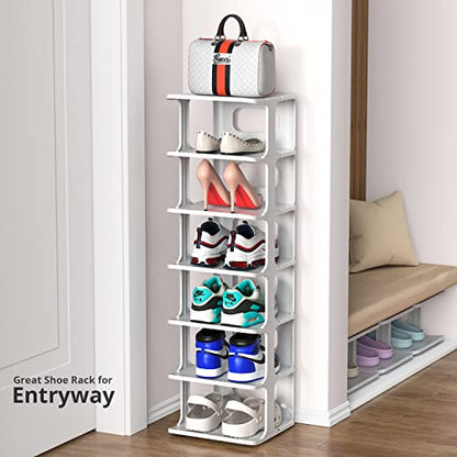 ZOINLIY Stackable Shoe Organizer for Closet, Small Shoe Rack for Entryway, Bedroom, Dorm Rooms, Free Standing Shoe Shelf, Plastic Shoe Cubby for Small Space, Grey Space Saver Shoe Holder - size: 4 Tiers, 2 Columns