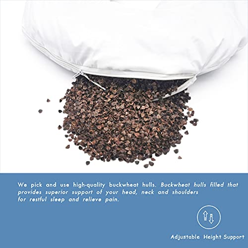 Buckwheat Pillow for Side Sleepers Cervical Neck Cooling Pillows U Shaped Pillow Ergonomic Travel Head Pillow for Sleeping Buckwheat Hulls Filling Removable Cotton Cover (12x12 inch, Blue) - color: Lattice-blue