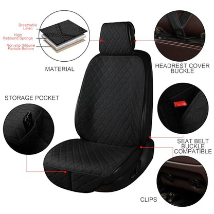 ENOGE Linen Car Seat Cover, Front Car Seat Covers, Driver Seat Protector with Soft & Breathable Cloth Fabric for All Seasons Universal Fits Most Automotive, Van, SUV, Truck (Black, 1 Front) - color: Linen-Black-3
