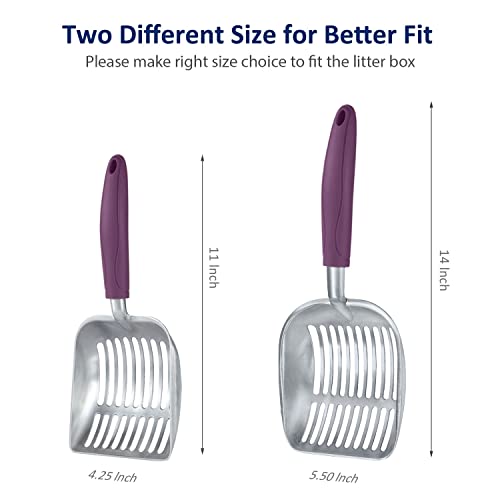 WePet Cat Litter Scoop, Aluminum Alloy Sifter, Kitty Metal Scooper, Deep Shovel, Long Handle, Poop Sifting, Kitten Pooper Lifter, Durable, Heavy Duty, for Litter Box - color: FLAT Aluminum \ #07 Violet Handle, size: Small