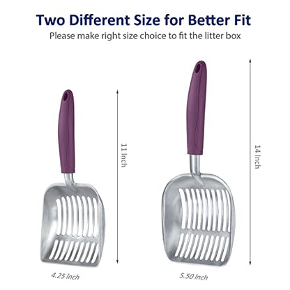 WePet Cat Litter Scoop, Aluminum Alloy Sifter, Kitty Metal Scooper, Deep Shovel, Long Handle, Poop Sifting, Kitten Pooper Lifter, Durable, Heavy Duty, for Litter Box - color: FLAT Aluminum \ #07 Violet Handle, size: Small