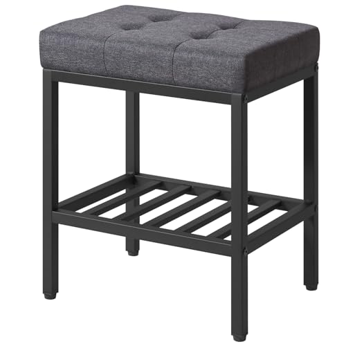 IBUYKE Rectangular Makeup Stool with Adjustable Feet and Storage Space, Footrest Chair, Linen Seat Vanity Stool, Multi-Use as Small Side Table or Ottoman, for Bedroom, Dark Gray WBD017G - color: Dark Gray, size: Rectangular