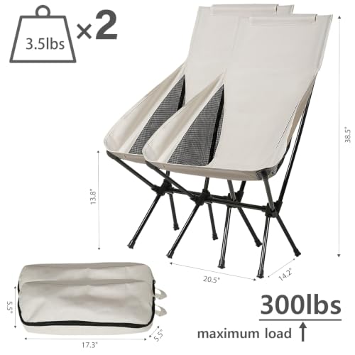 Wind Tour Portable Camping Chair Lightweight Foldable Outdoor Chair for Hiking Camp Backpacking Lawn Beach Fishing Picnic with Carry Bag (High-Back | White-2) - color: High-back | White-2